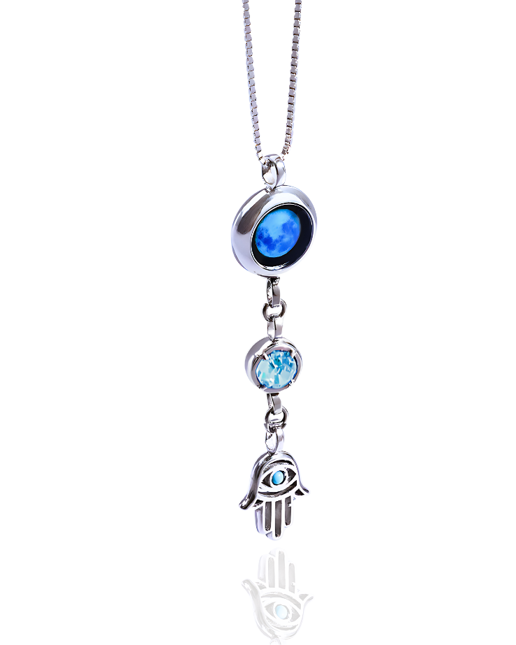 Moon Birthstone Hamsa Necklace