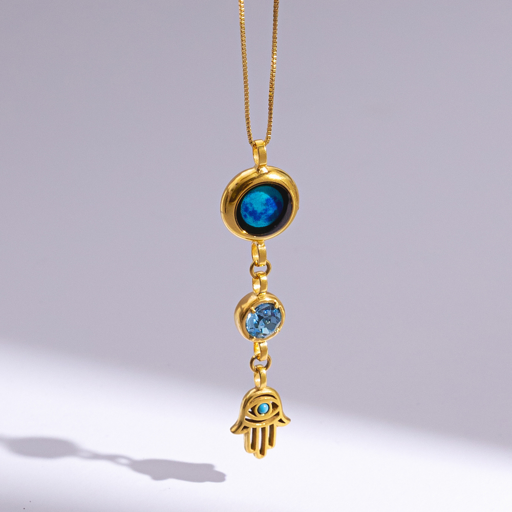 Moon Birthstone Hamsa Necklace
