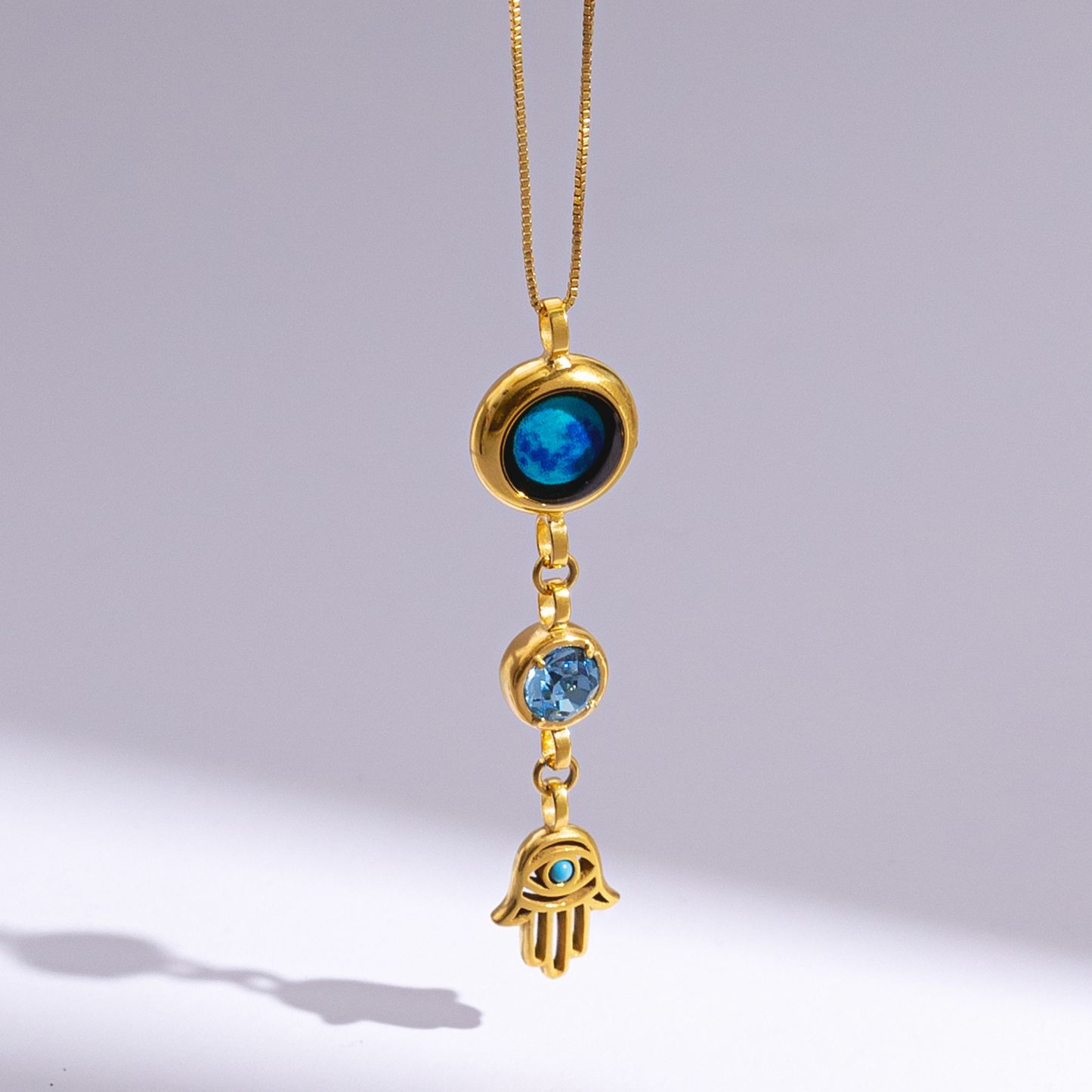 Moon Birthstone Hamsa Necklace