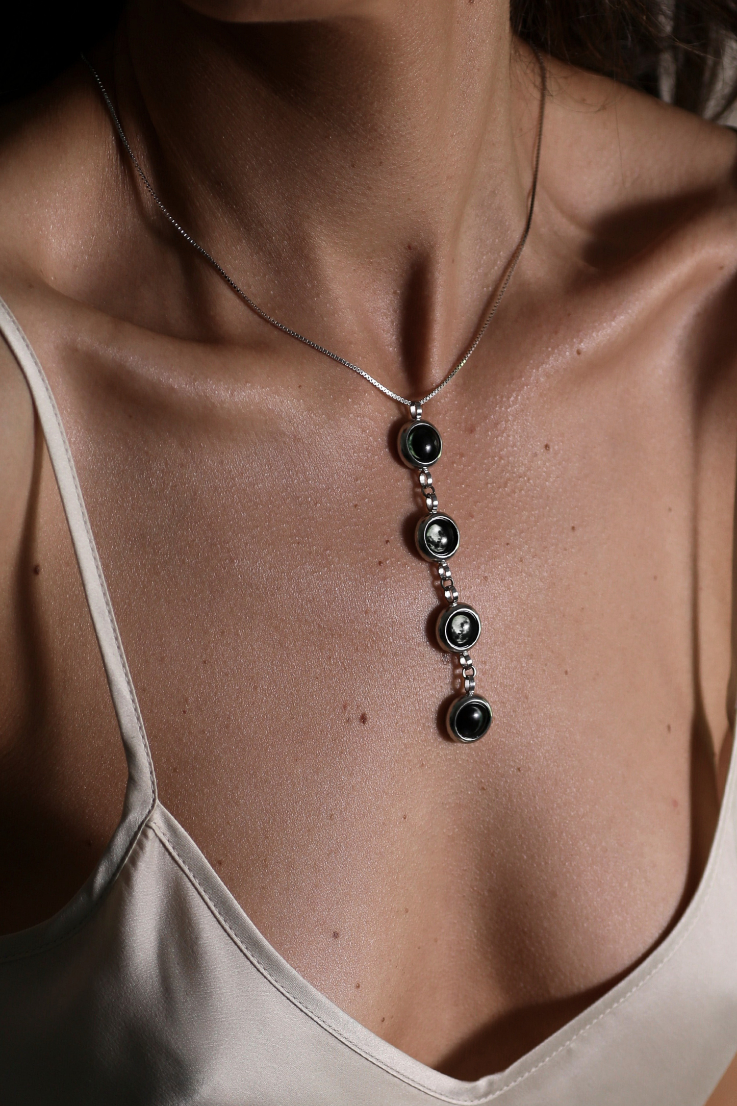 Silver Four Moon Necklace