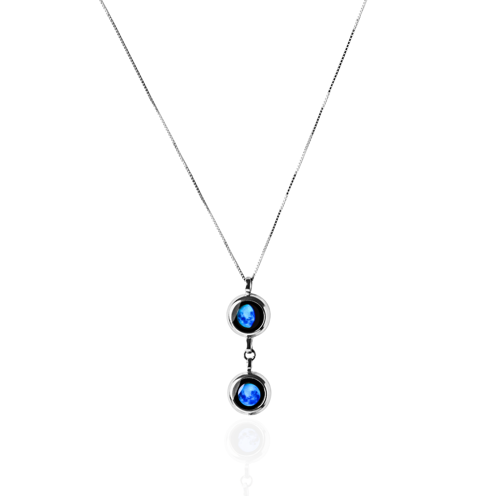 Double Moon Phase Necklace - Silver