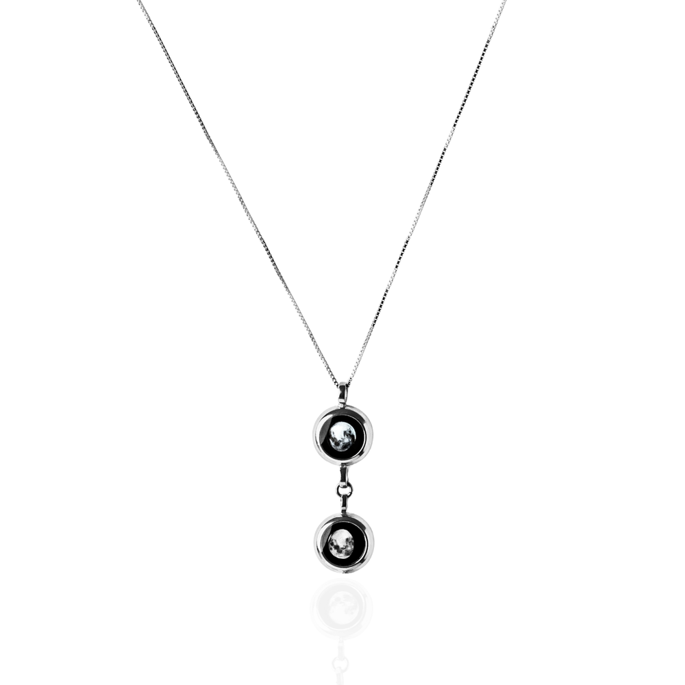 Double Moon Phase Necklace - Silver