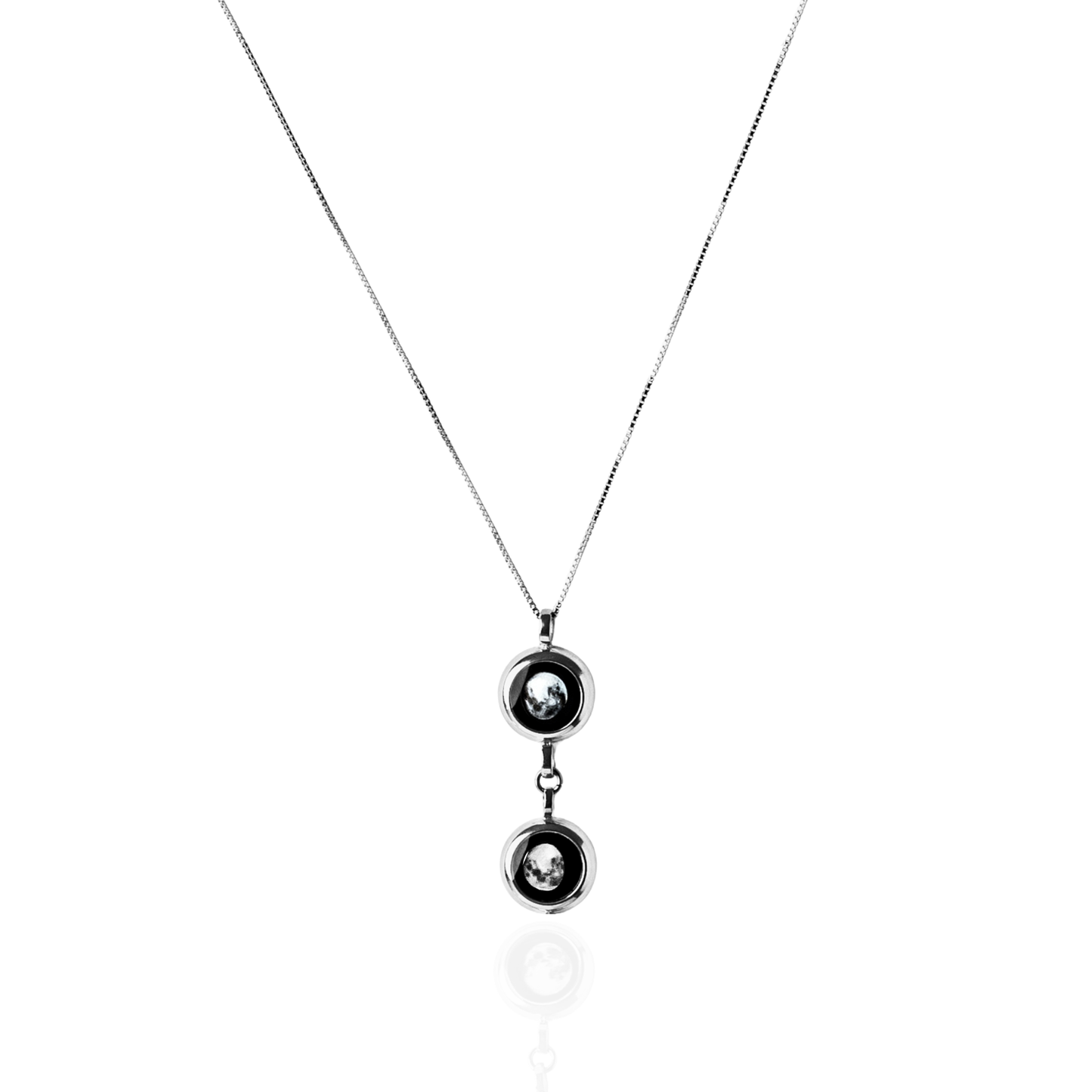 Double Moon Phase Necklace - Silver