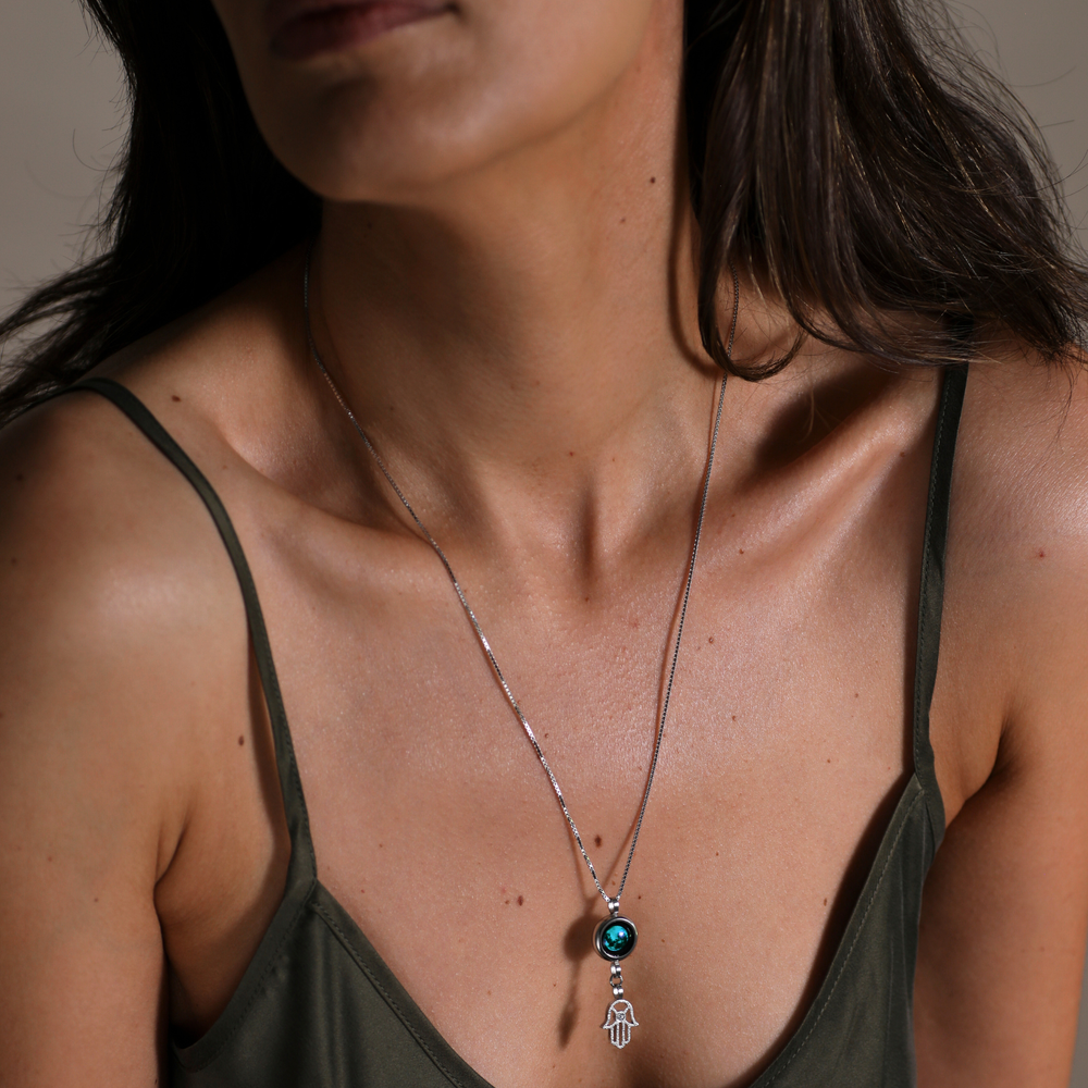 Silver Moon & Hamsa Necklace