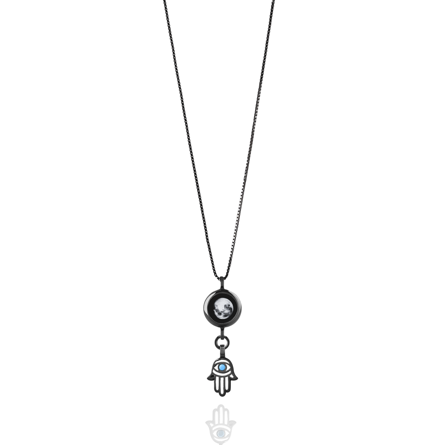 Moon Phase Necklace with Hamsa Charm - Black