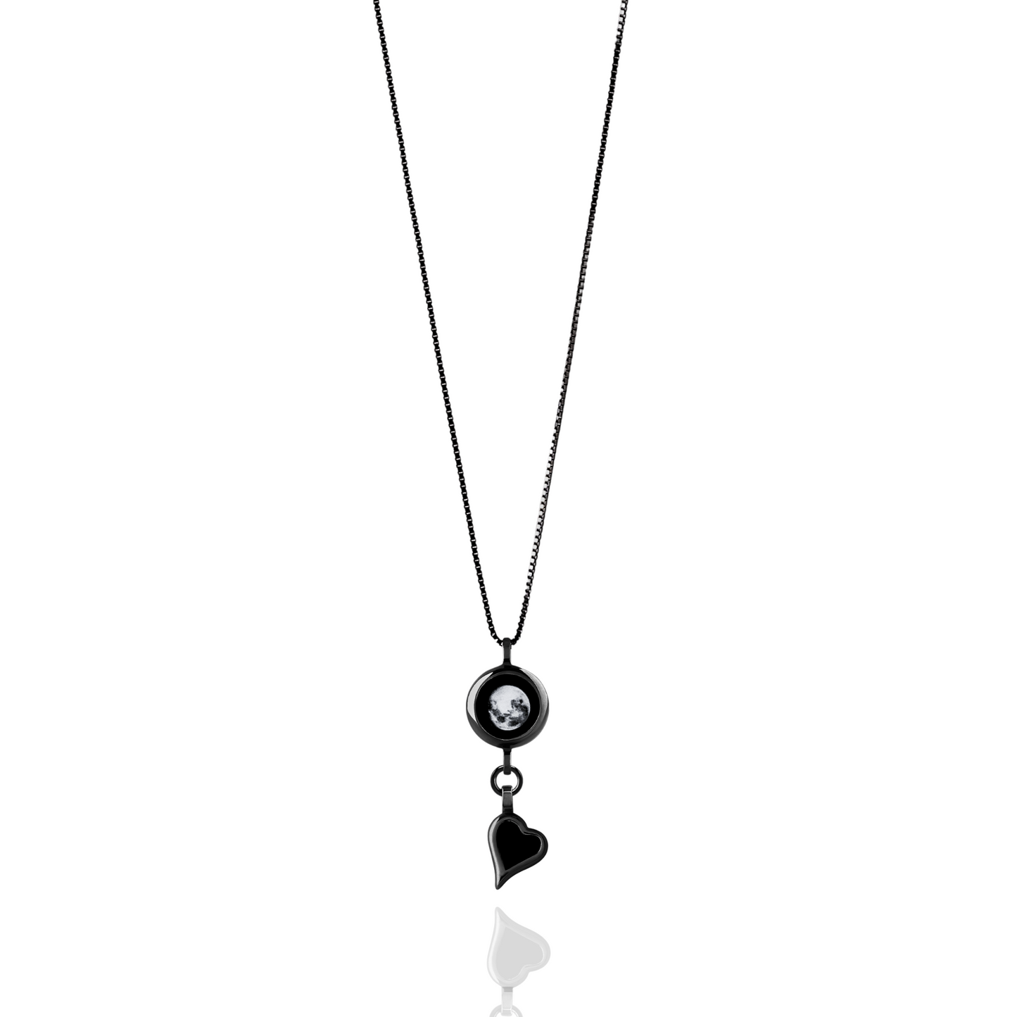 Moon Phase Necklace with Heart Charm - Black