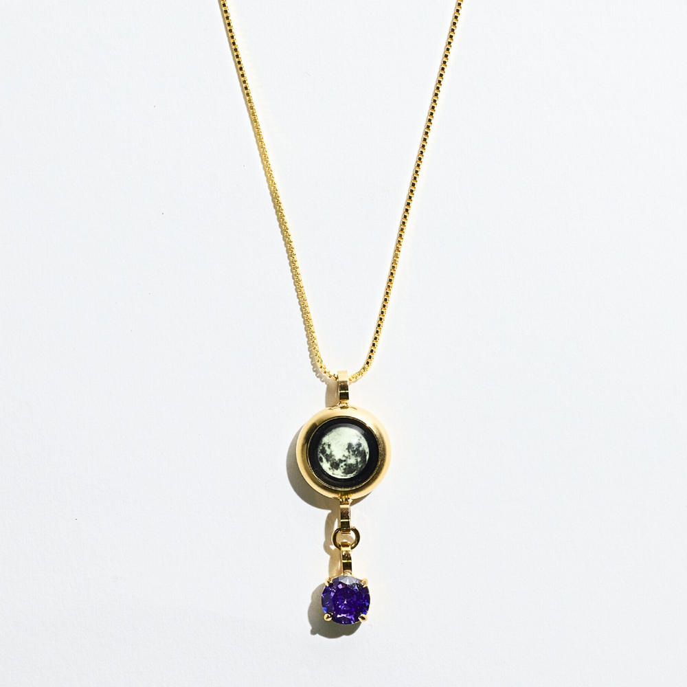 Gold Moon & Birthstone Necklace