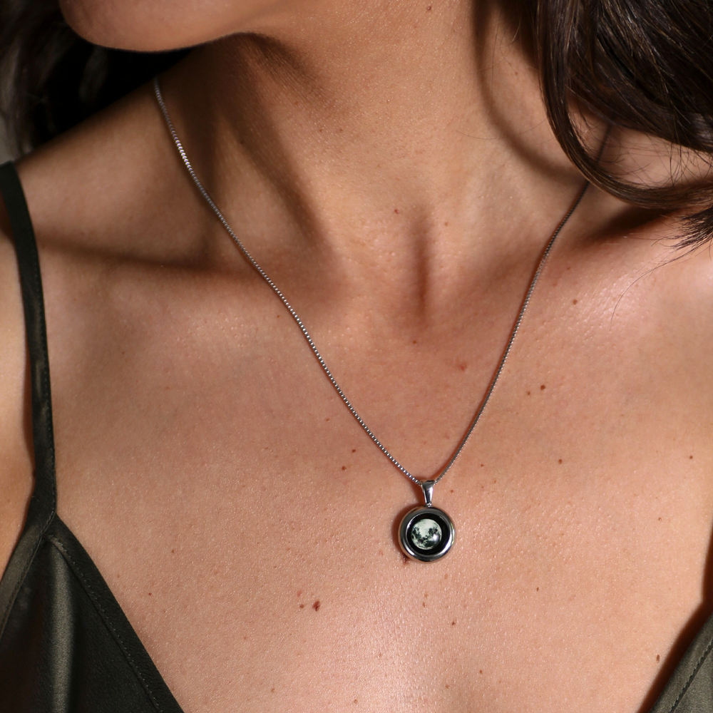 Silver Large Moon Necklace