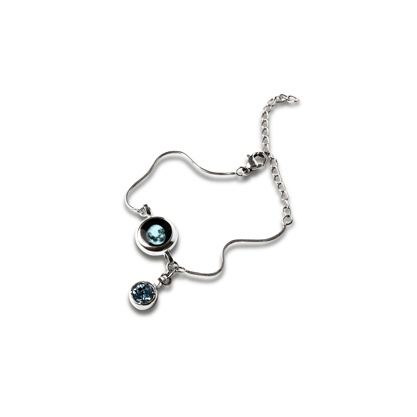 Moon Phase Bracelet with Birthstone - Silver