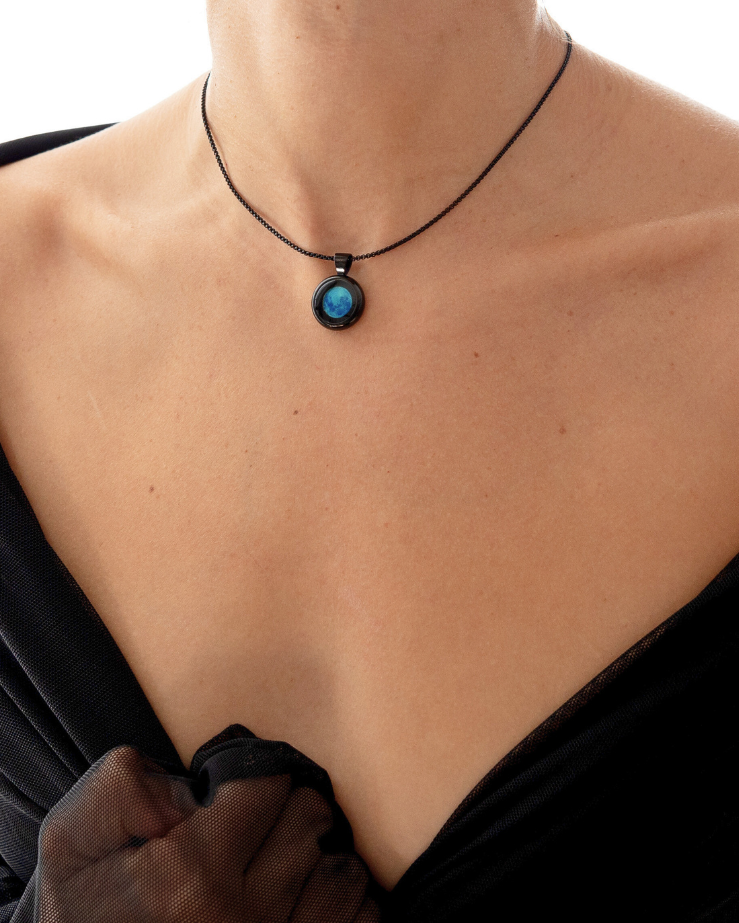 Large Moon Phase Necklace - Black