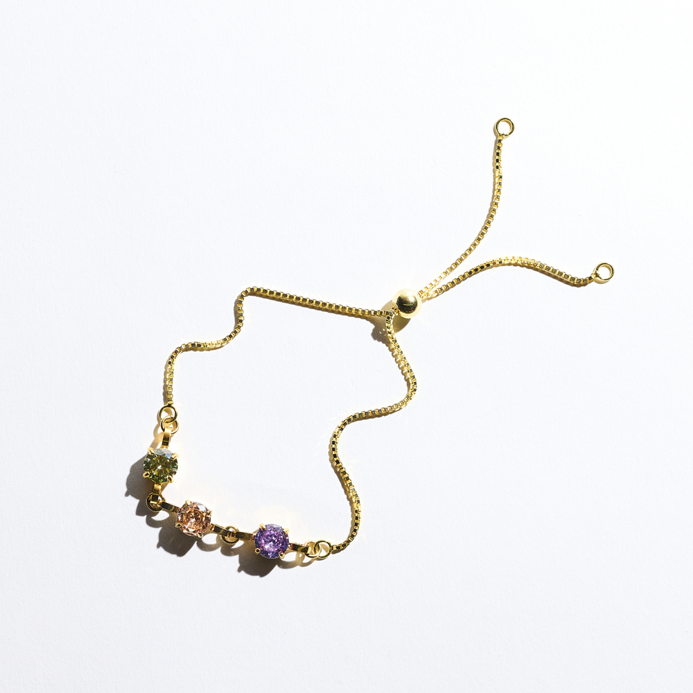 Gold Tripe Birthstone Bracelet