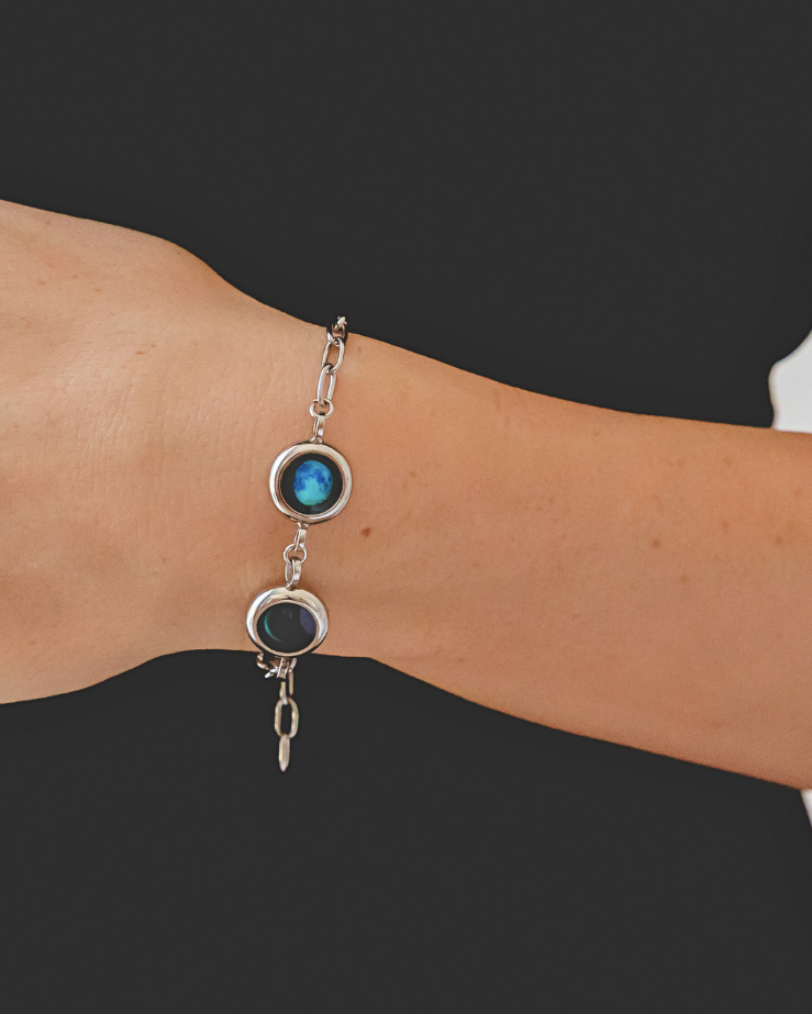 Double Moon Phase Power Bracelet - Silver