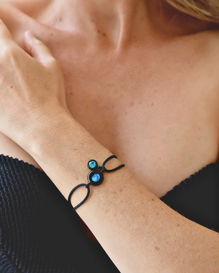 Moon Phase Bracelet with Birthstone - Black