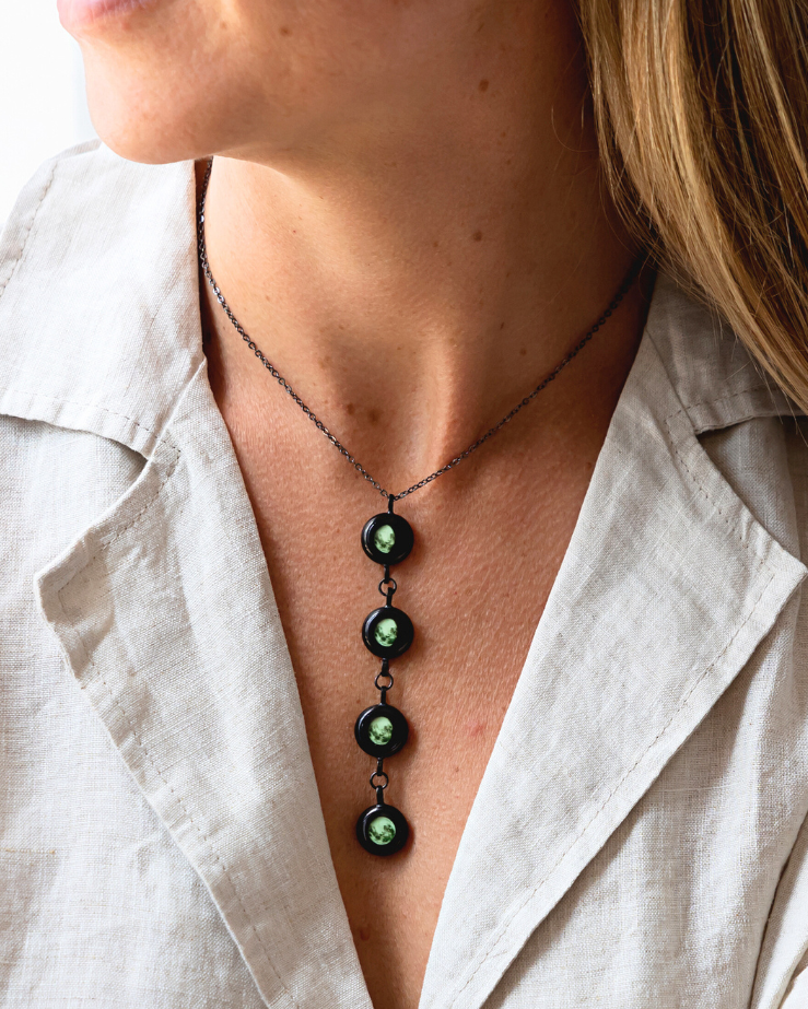 4 Moon Phase Necklace - Black