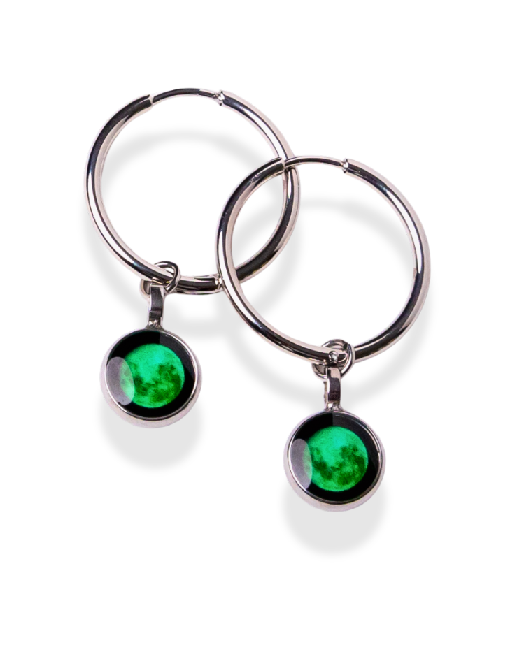 Luna Crescent Moon Phase Hoop Earrings - Silver