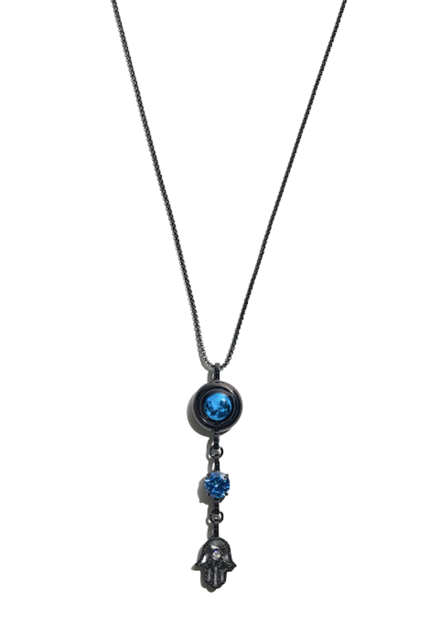 Black Moon Birthstone Hamsa Necklace