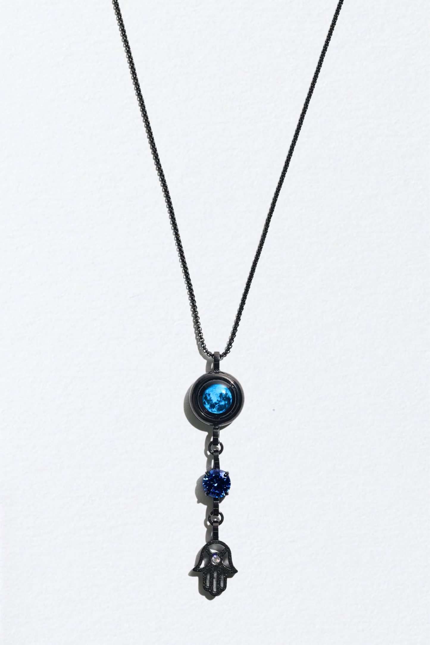 Black Moon Birthstone Hamsa Necklace