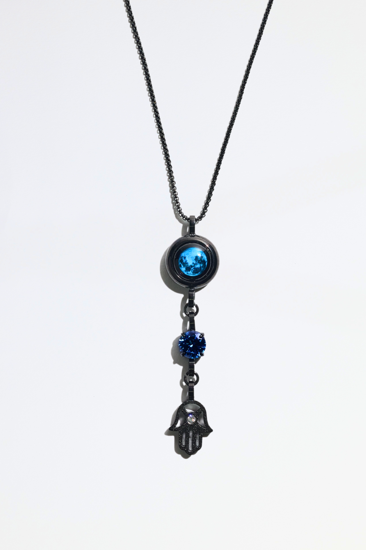 Black Moon Birthstone Hamsa Necklace