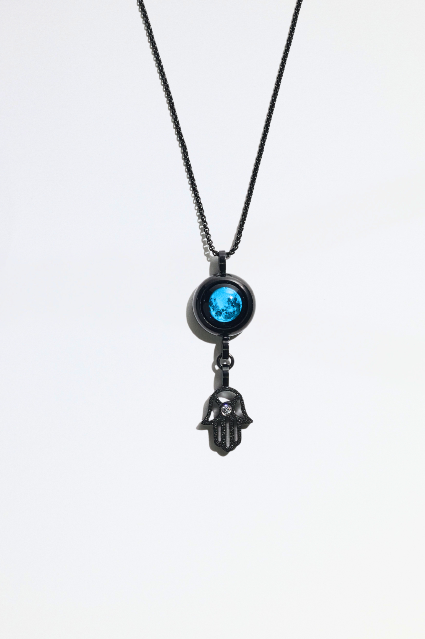 Black Moon & Hamsa Necklace