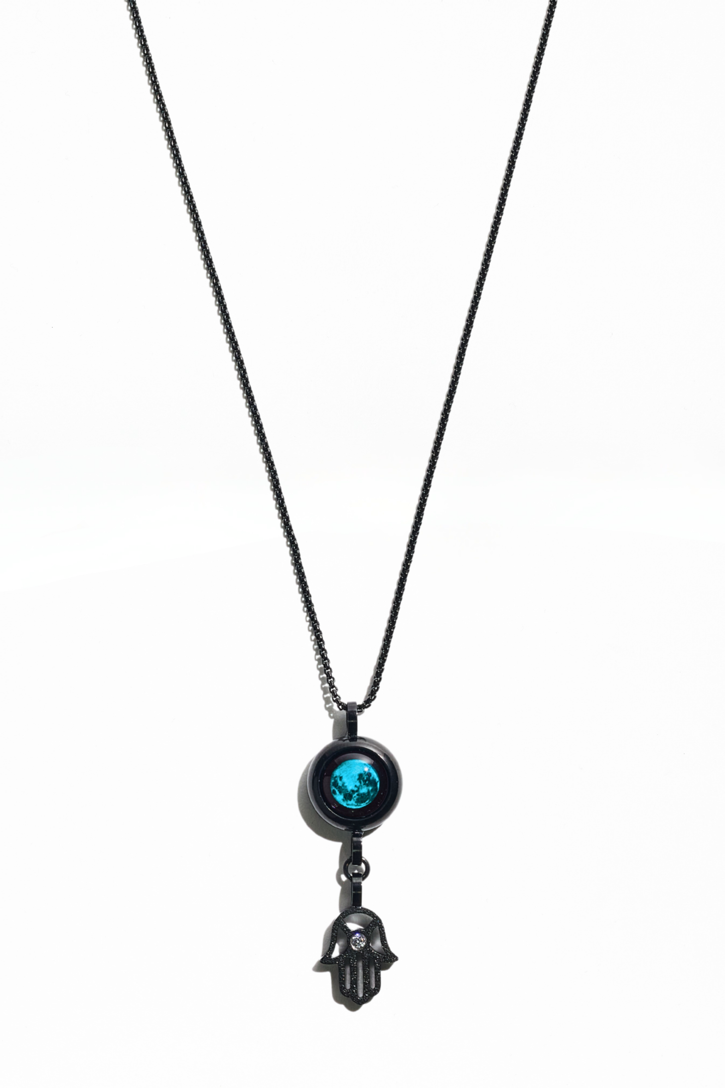 Black Moon & Hamsa Necklace
