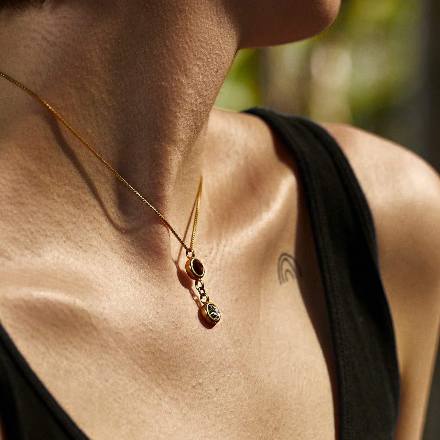Double Birthstone Necklace - Gold