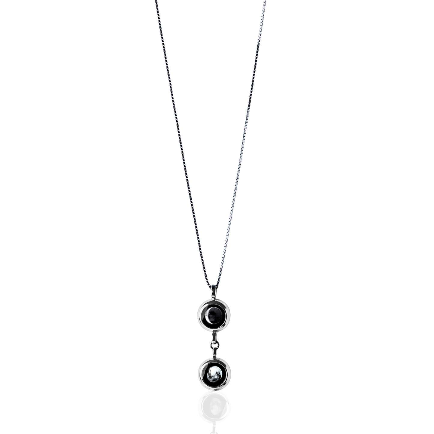 Double Moon Phase Necklace - Silver