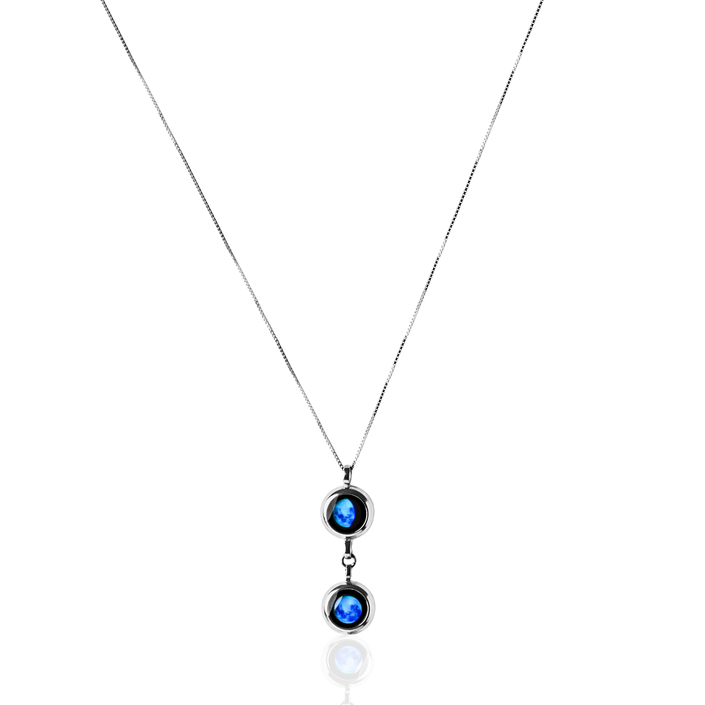 Double Moon Phase Necklace - Silver