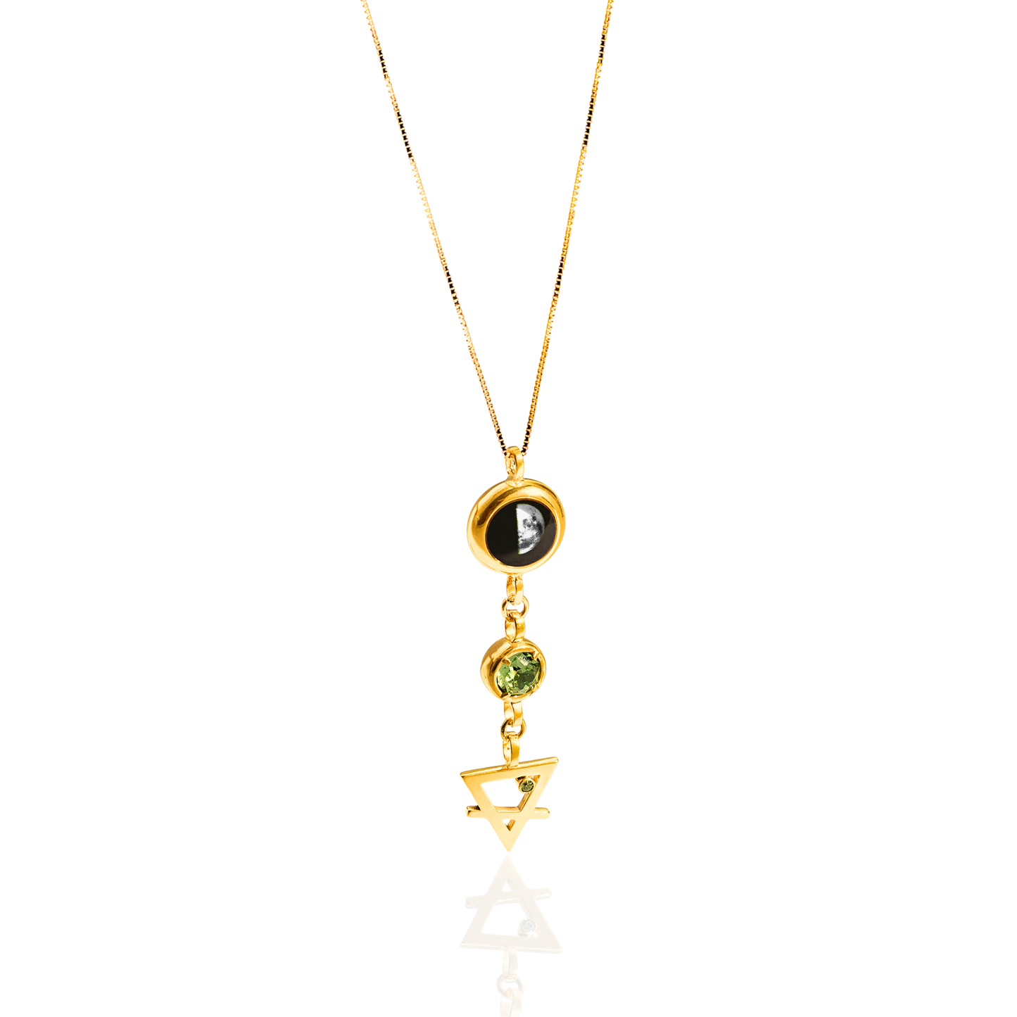 Moon Phase Necklace with Birthstone and Zodiac Element - Gold