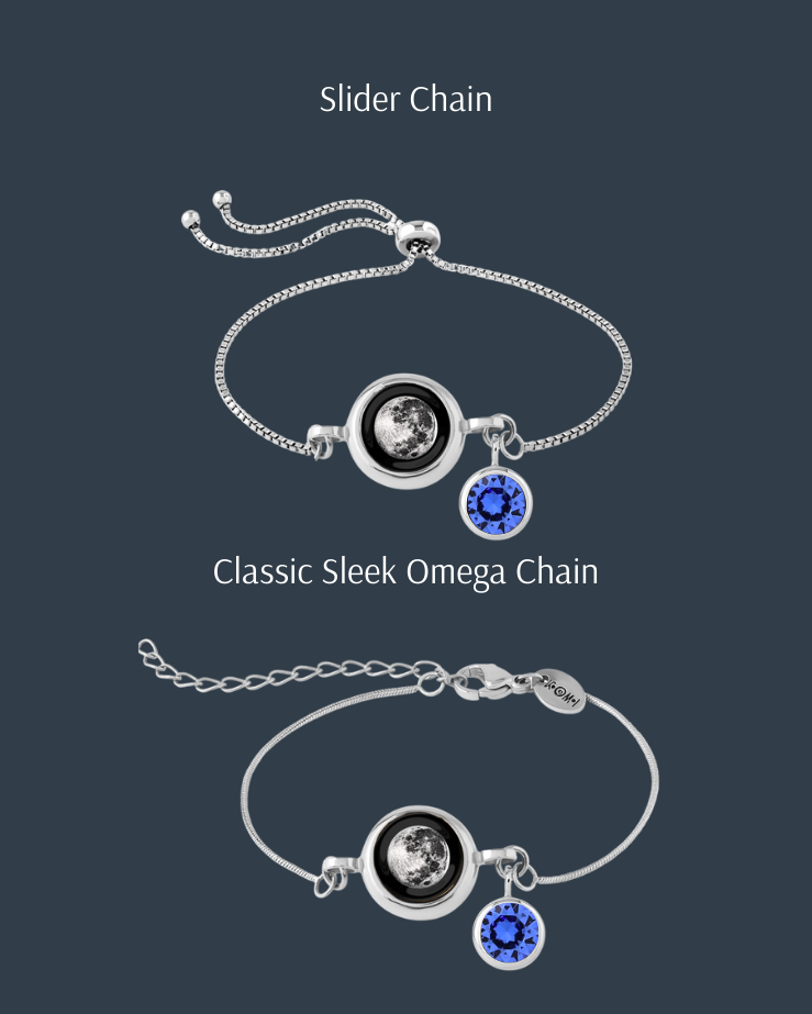 Moon Phase Bracelet with Birthstone - Silver