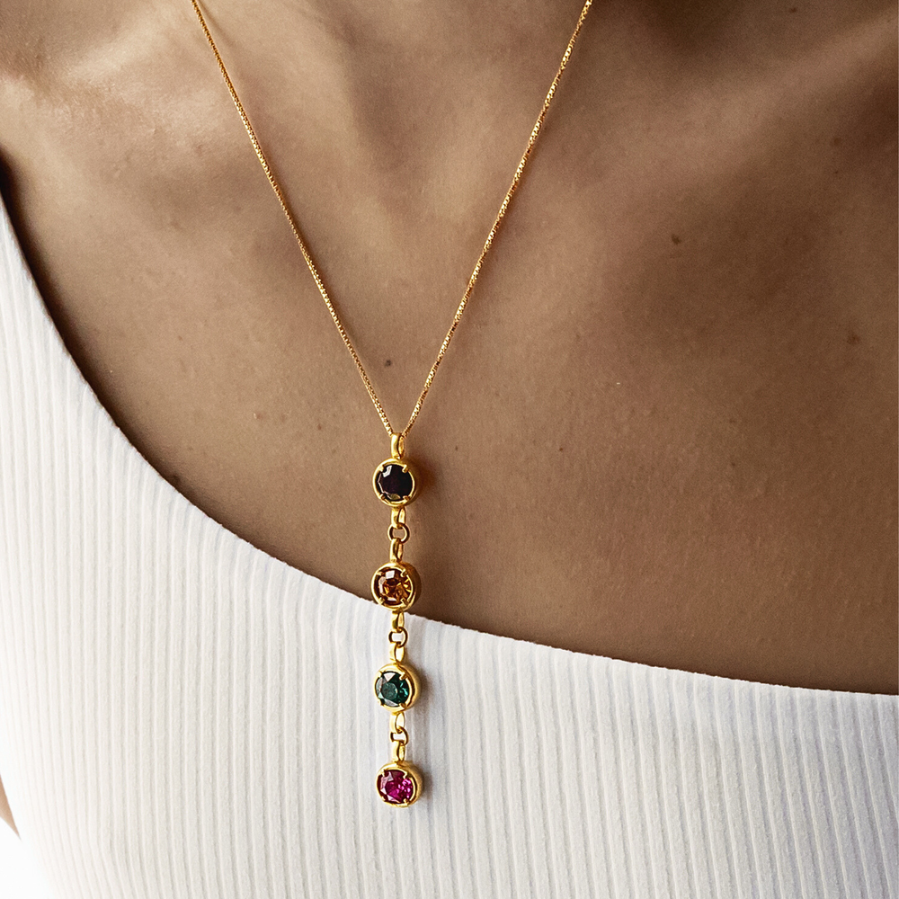 Quadruple Birthstone Necklace - Gold