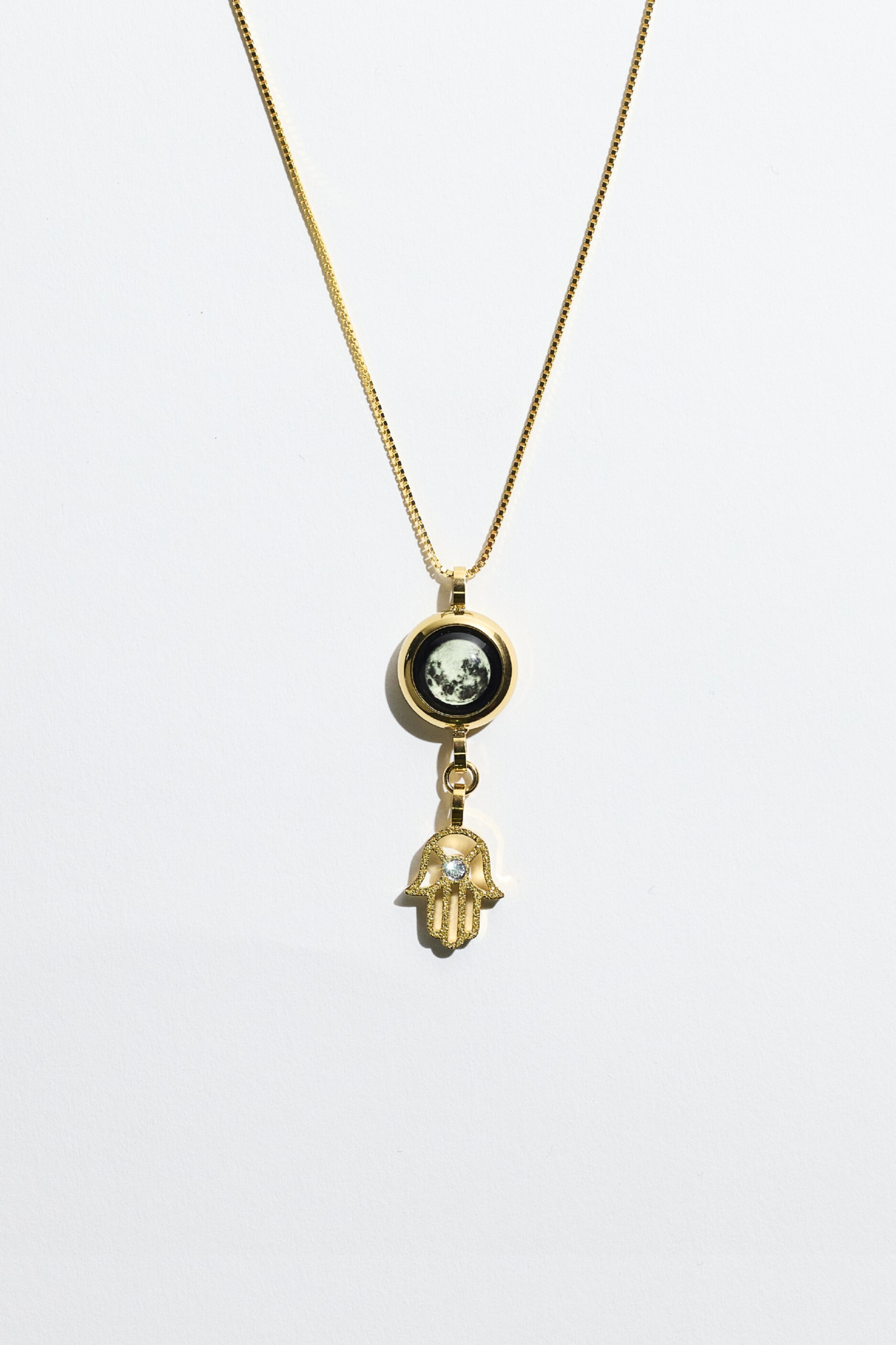 Gold Moon & Hamsa Necklace