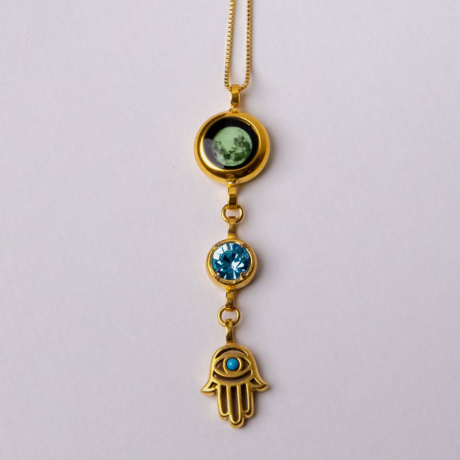 Classic Moon Phase Necklace with a Birthstone - Gold