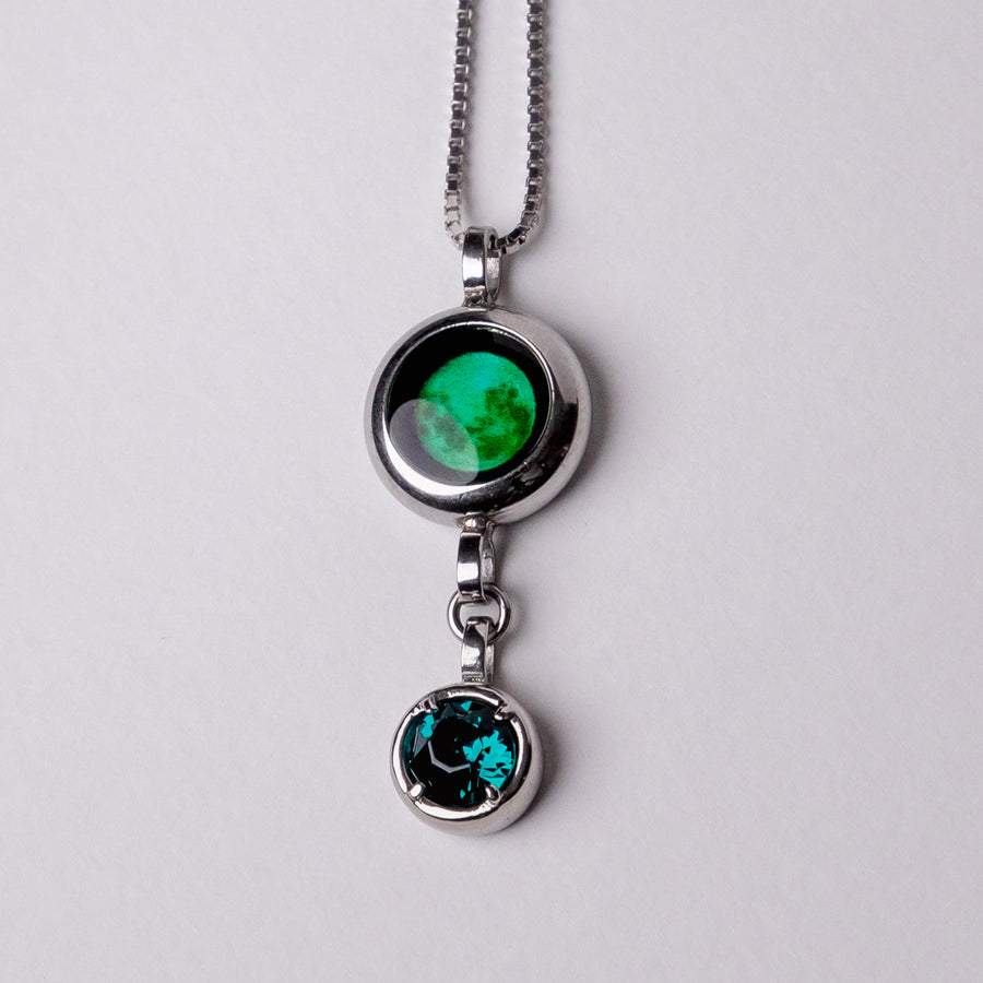 Classic Moon Phase Necklace with a Birthstone - Silver