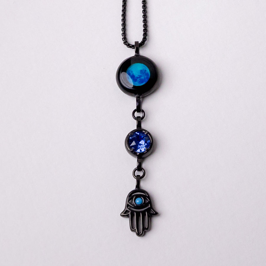 Classic Moon Phase Necklace with a Birthstone - Black