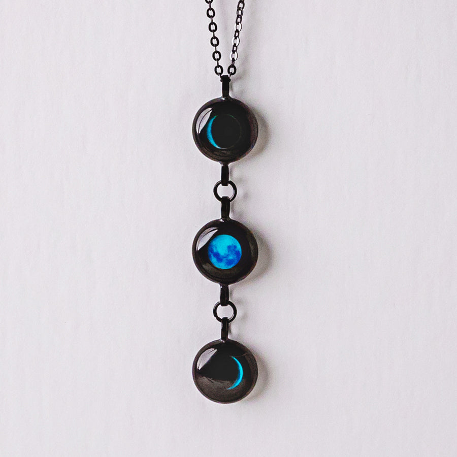 Triple Classic Moon Phase Necklace - Black
