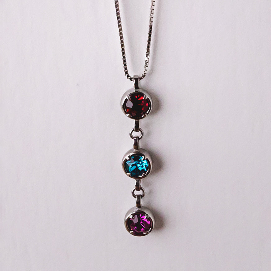 Triple Birthstone Necklace - Silver