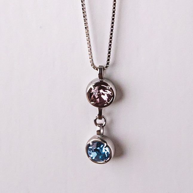Double Birthstone Necklace - Silver