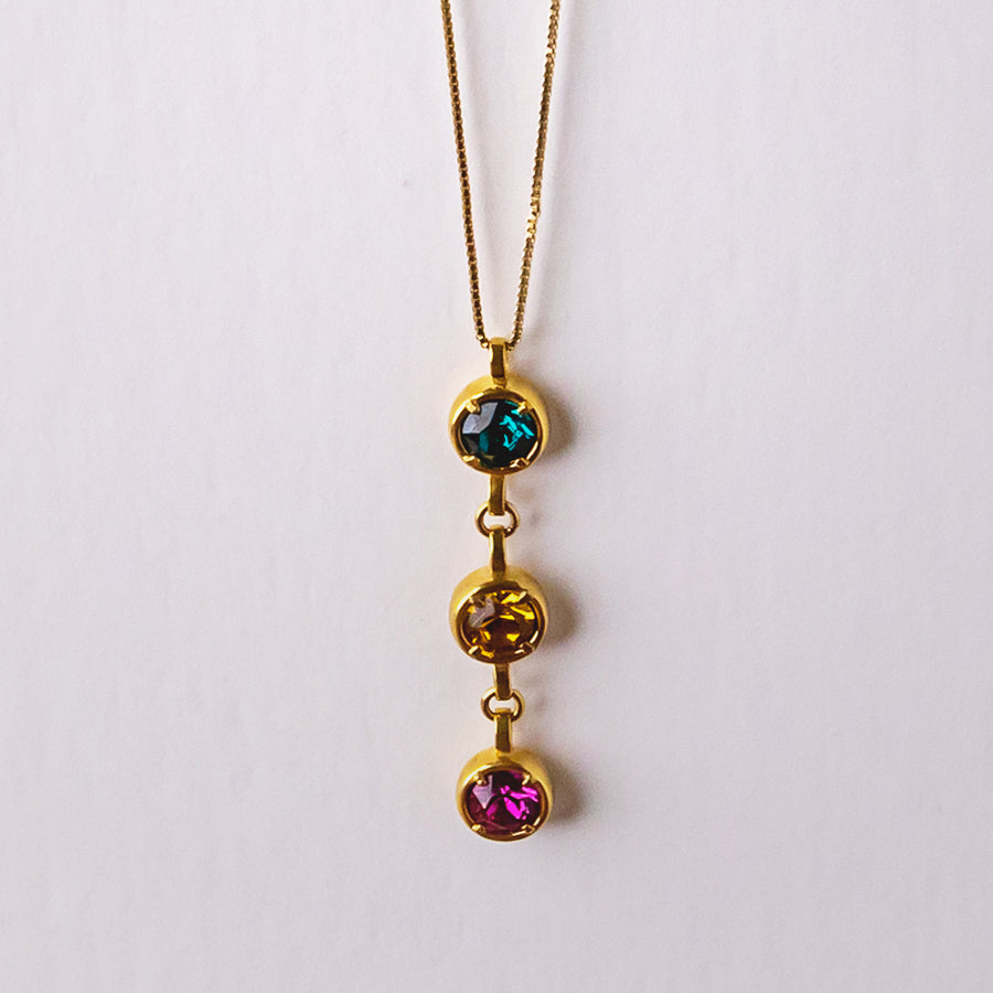 Triple Birthstone Necklace - Gold