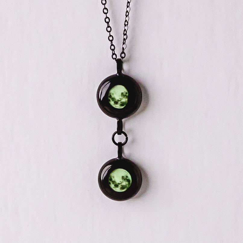 Double Classic Moon Phase Necklace - Black