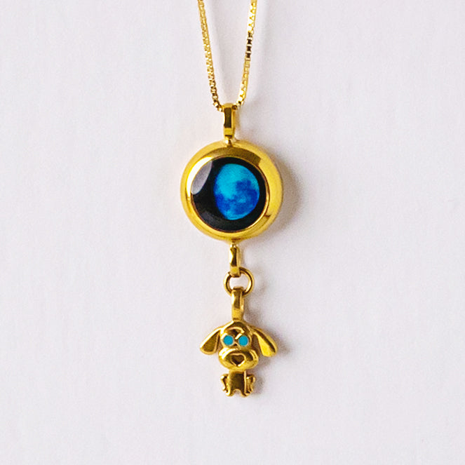 Classic Moon Phase Necklace with a DOG charm - Gold