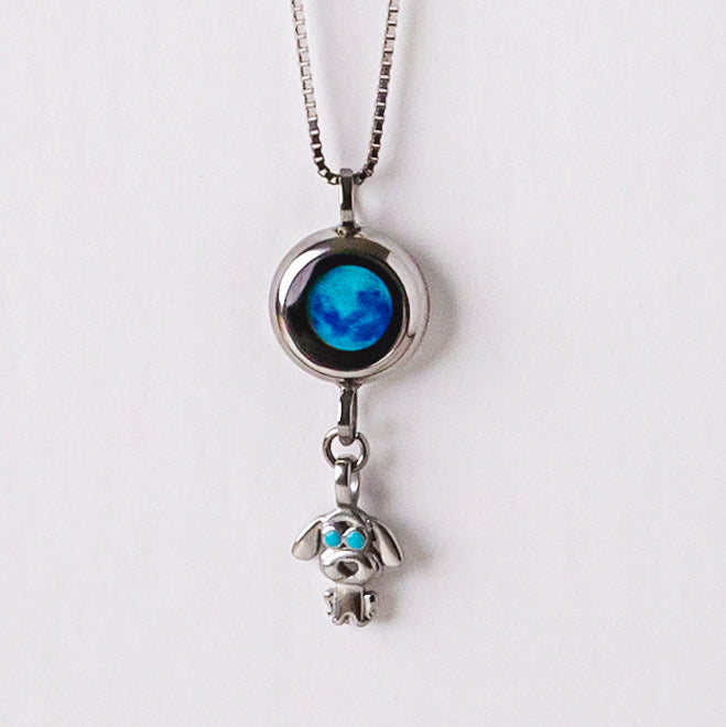 Classic Moon Phase Necklace with a DOG charm - Silver