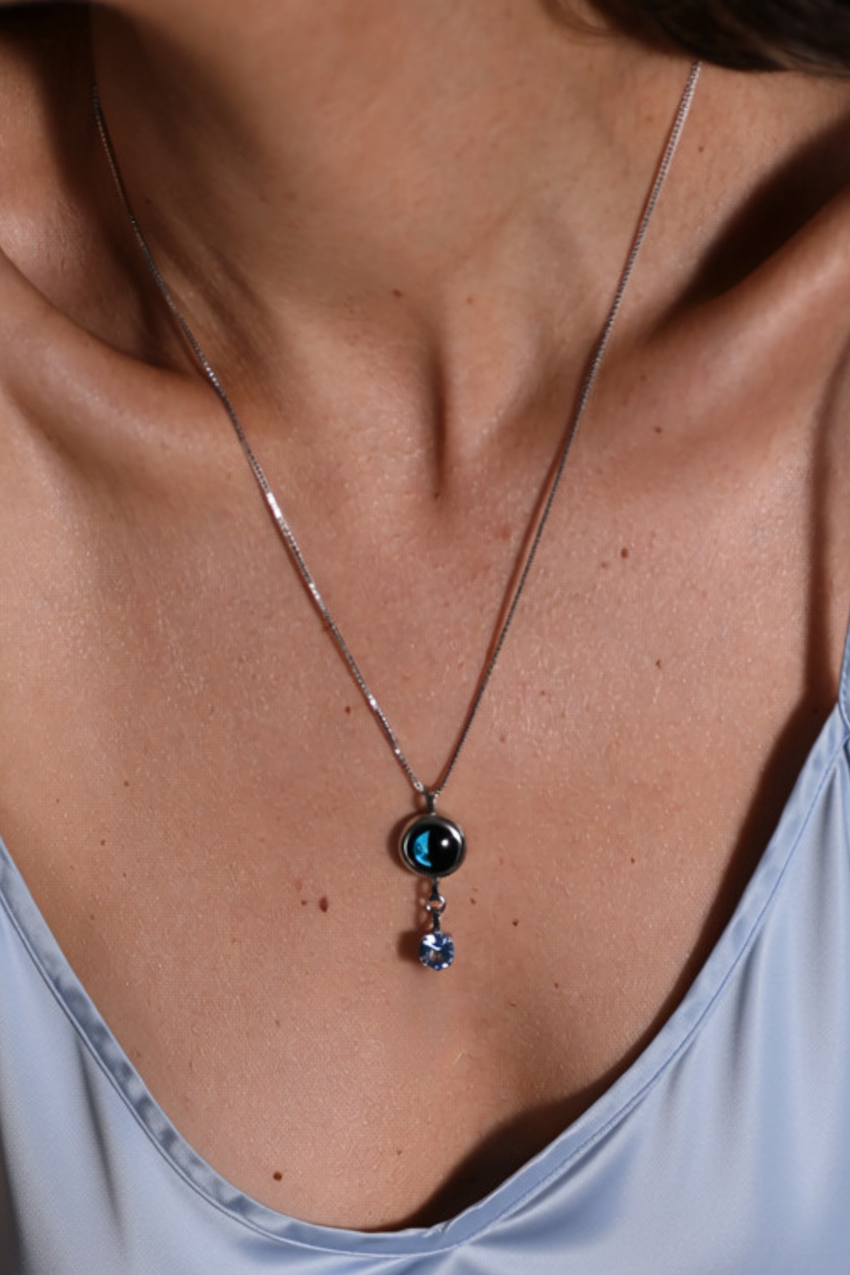 Silver Moon & Birthstone Necklace