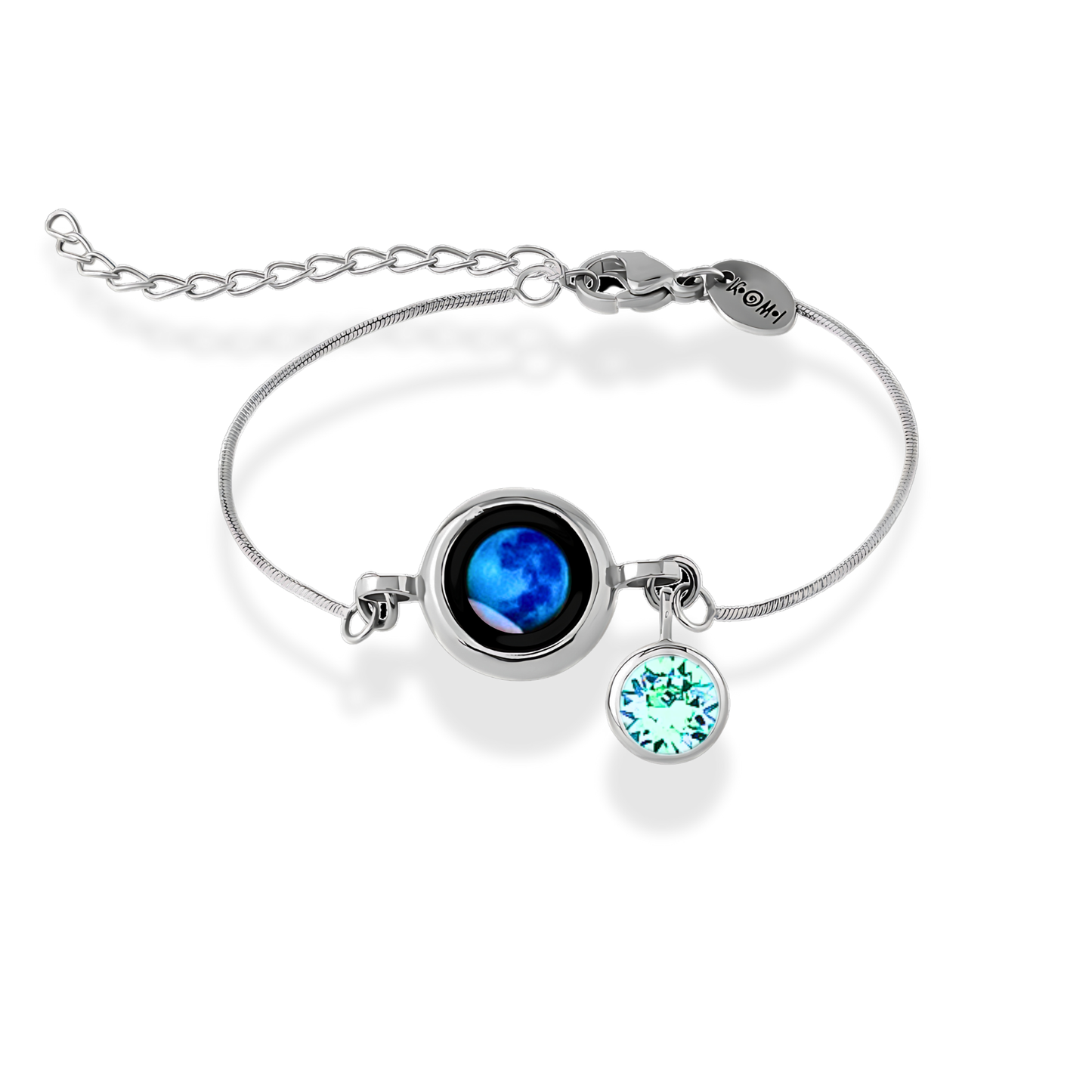 Moon Phase Bracelet with Birthstone - Silver