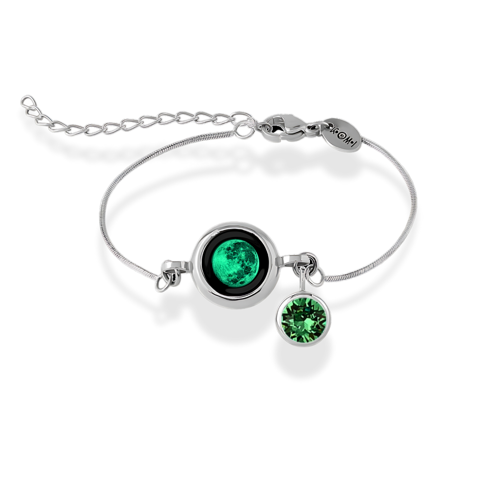 Moon Phase Bracelet with Birthstone - Silver