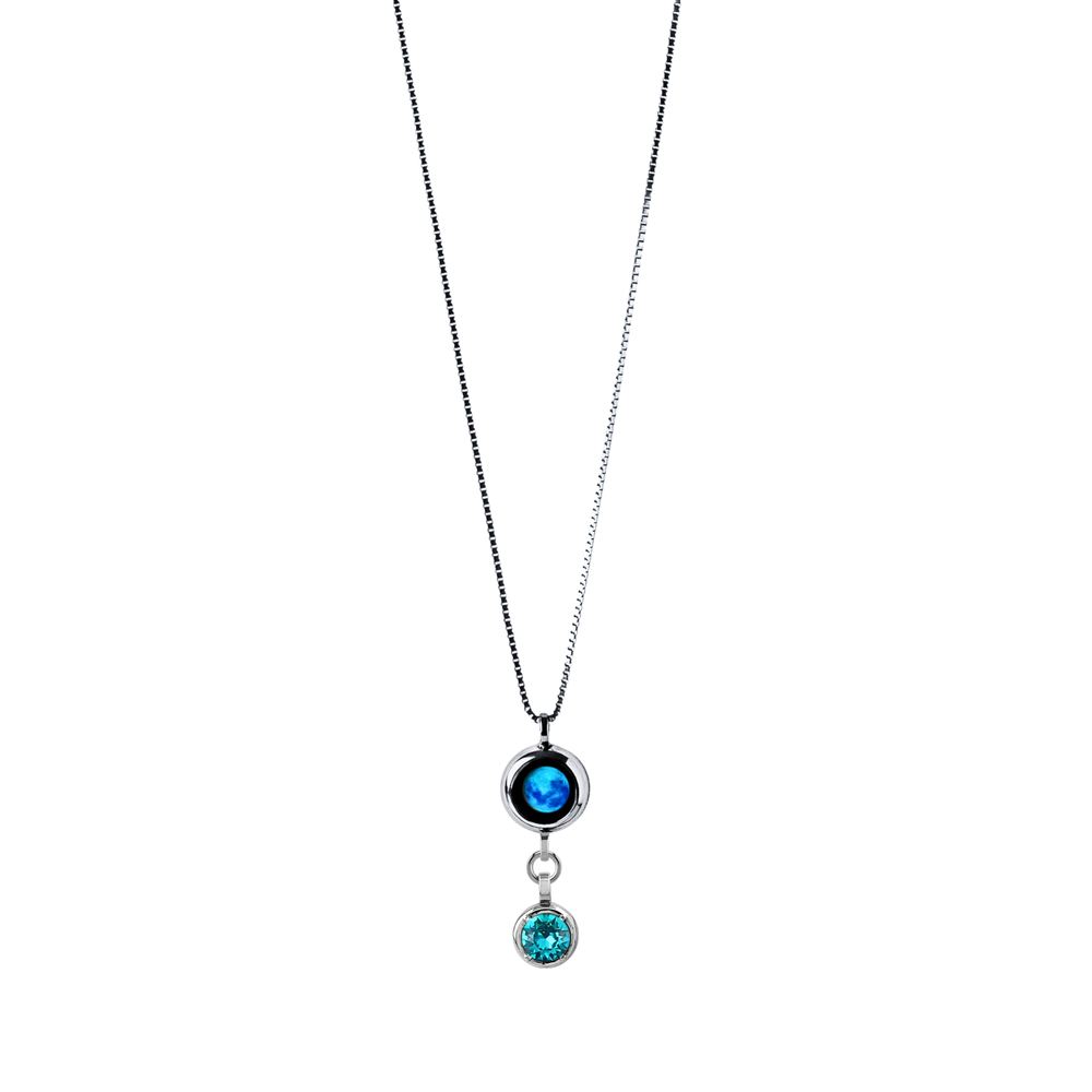 Moon Phase Necklace with Birthstone - Silver