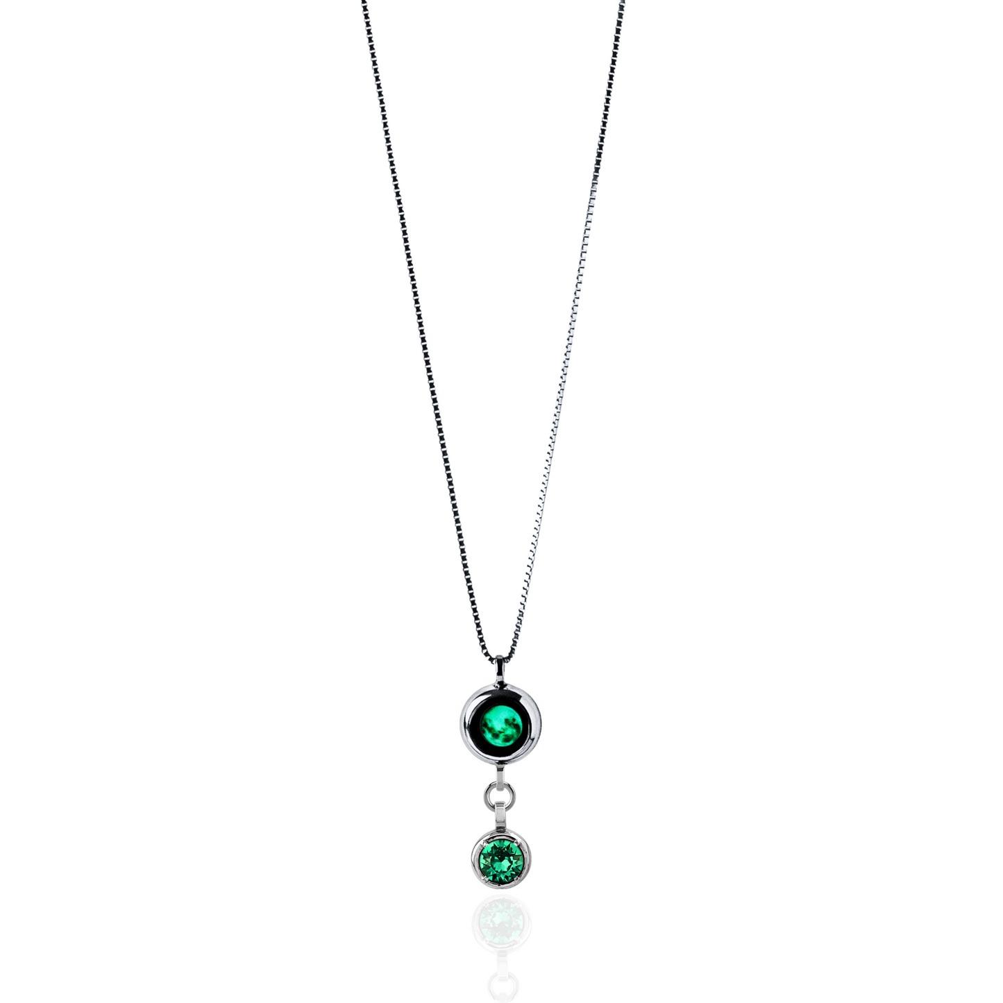 Moon Phase Necklace with Birthstone - Silver