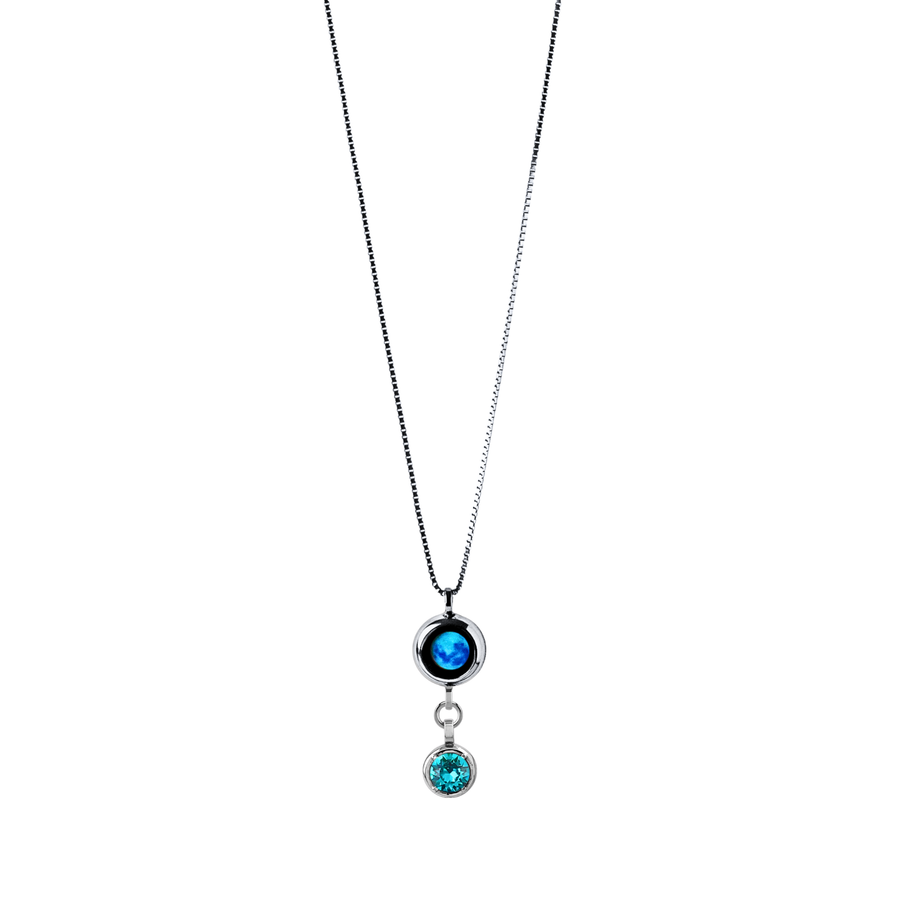Moon Phase Necklace with Birthstone - Silver