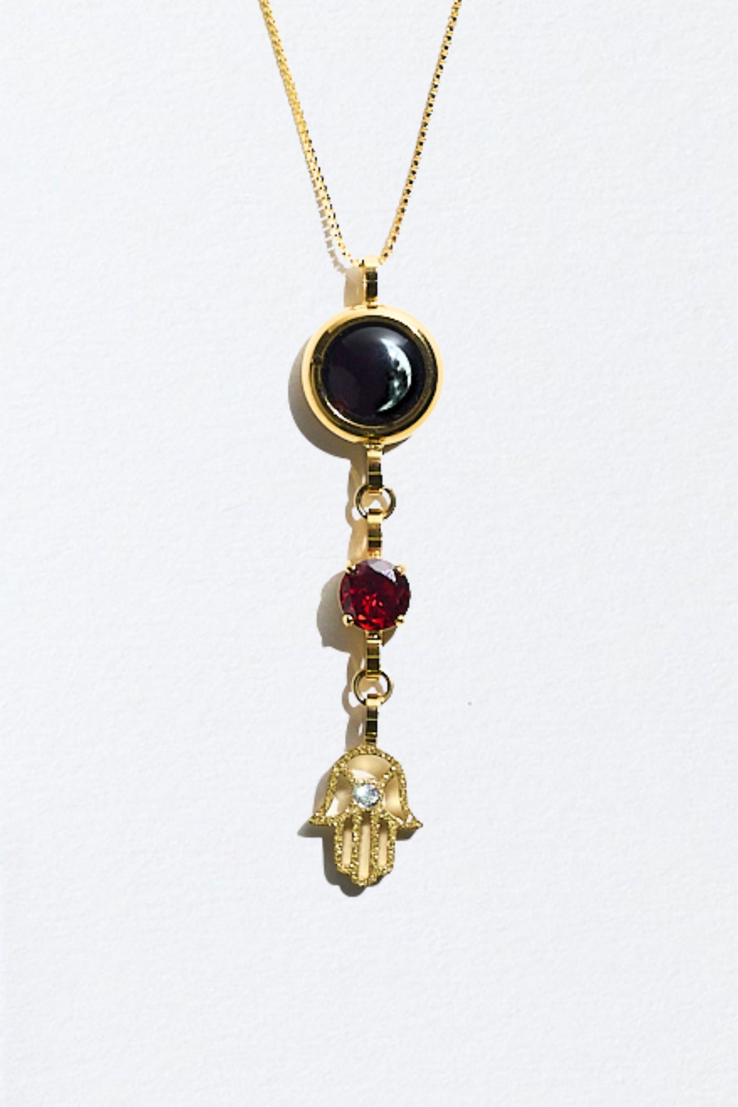 Gold Moon Birthstone Hamsa Necklace