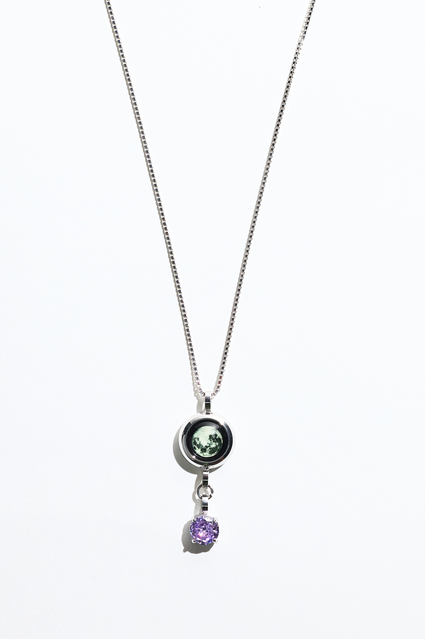 Silver Moon & Birthstone Necklace