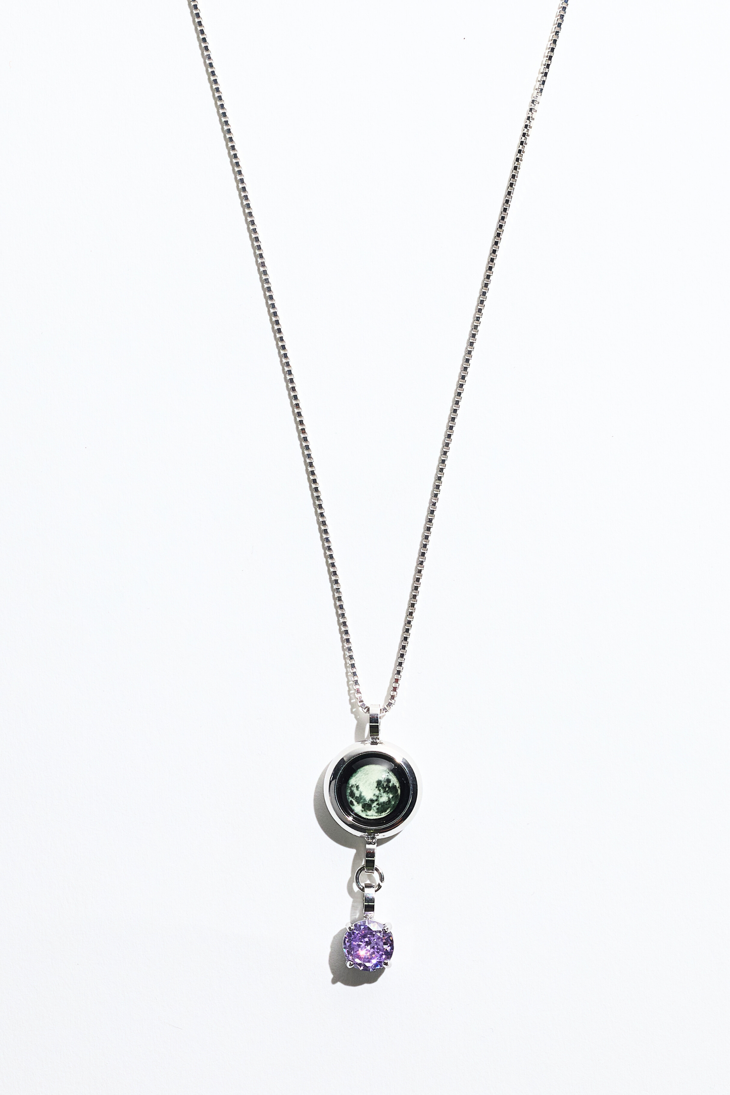 Silver Moon & Birthstone Necklace